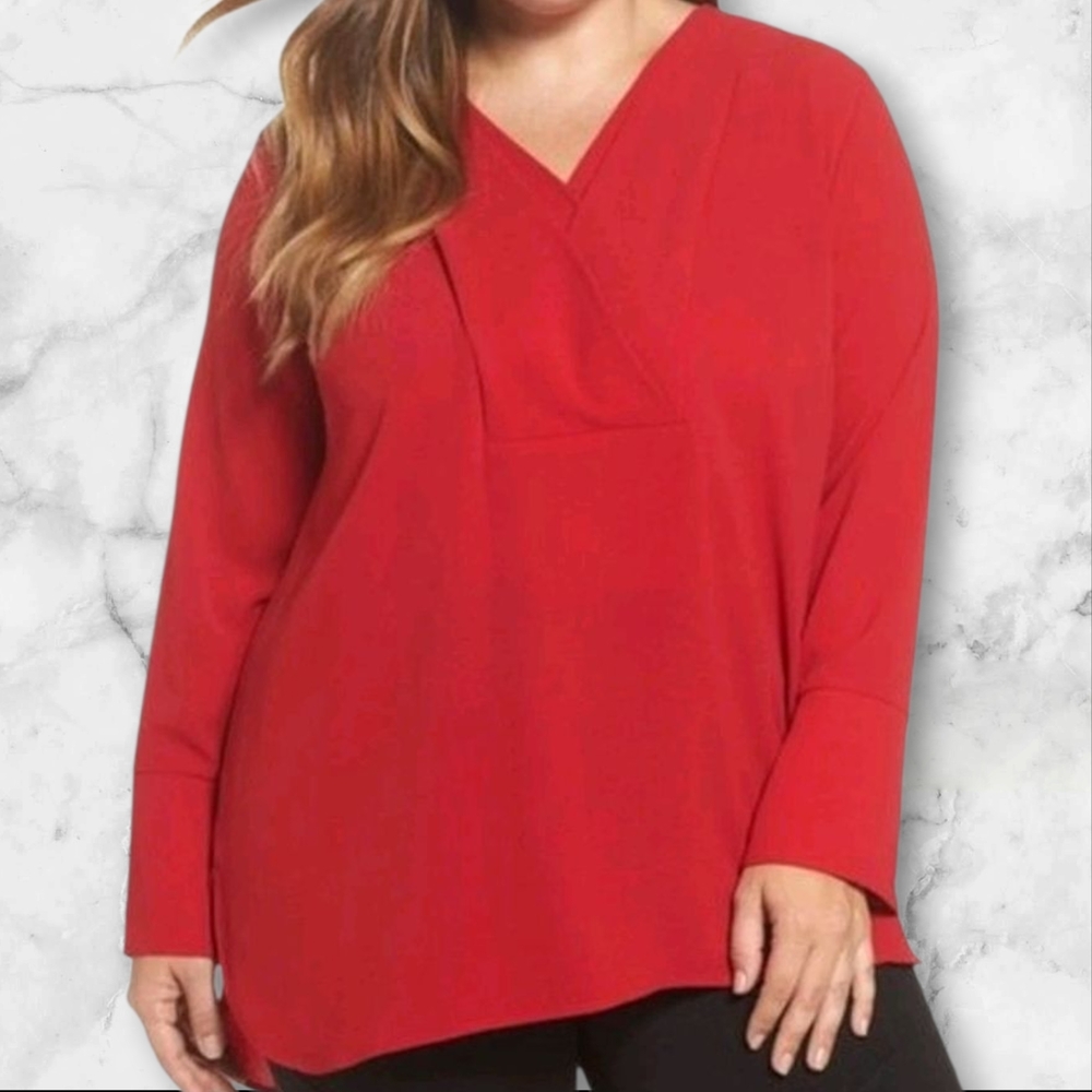 Vince Camuto Red V-Neck Tunic Blouse 3X NWT
